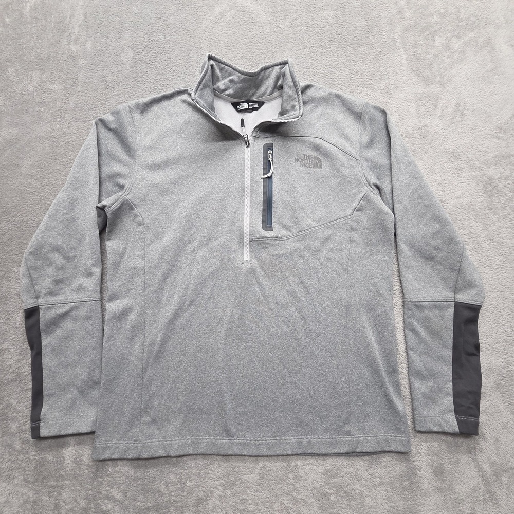 The North Face Pullover Mens M Gray 1/4 Zip Mock Neck Fleece Stretch Pockets